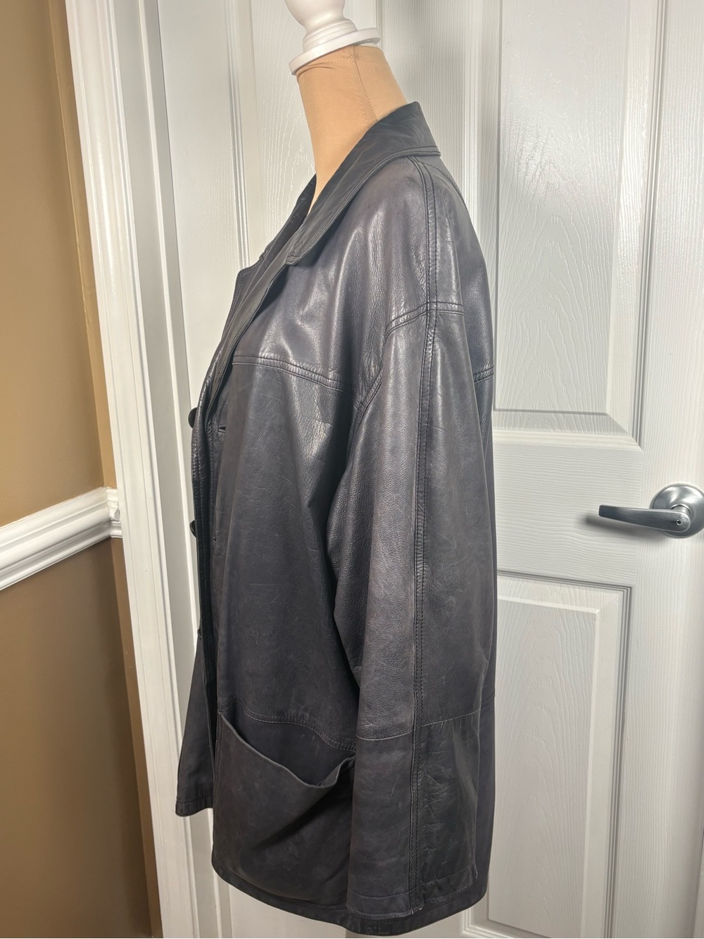 Yves Saint Laurent Vintage Lambskin Leather Coat Size 14 Petite - Picture 10 of 16